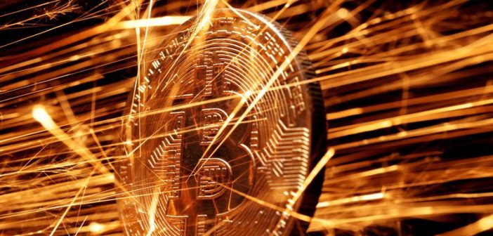 Bitcoin symbol with upward trend graph