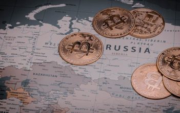 T-Bank logo with Bitcoin and Russian flag background