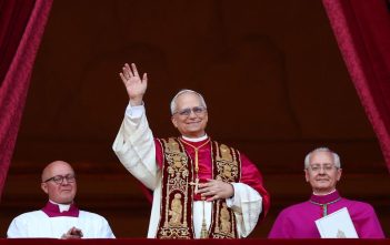 Pope Leo XIV addressing the crowd from St. Peter's Basilica balcony