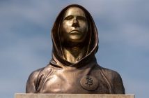 Statue of Satoshi Nakamoto in small town Fornelli, Italy