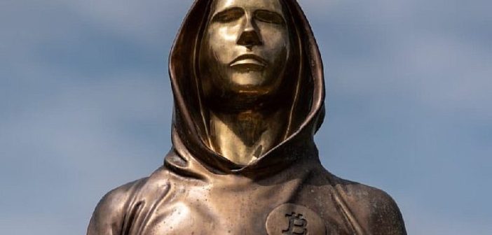 Statue of Satoshi Nakamoto in small town Fornelli, Italy