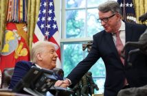 President Trump and Prime Minister Starmer shaking hands after signing the US-UK trade agreement