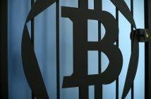 Bitcoin symbol with a stable price chart background