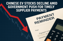 Graph showing decline in Chinese EV stock prices with supplier payment documents