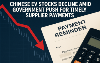 Graph showing decline in Chinese EV stock prices with supplier payment documents