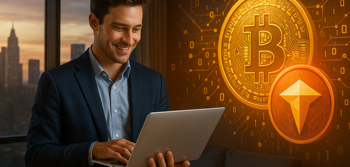 Illustration depicting the rise of crypto millionaires and RWA tokenization in 2025