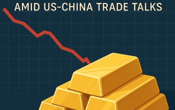 Gold bars with declining price chart in the background