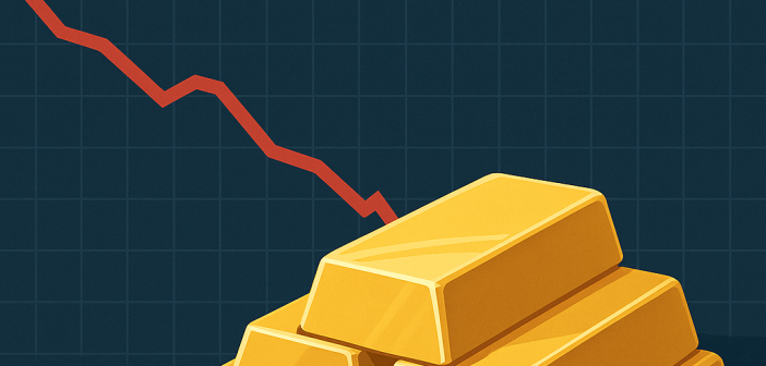Gold bars with declining price chart in the background