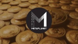 Metaplanet logo with Bitcoin stack and 100,000 BTC target