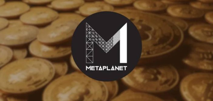 Metaplanet logo with Bitcoin stack and 100,000 BTC target
