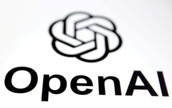 Logos of OpenAI and Microsoft with a graph showing declining revenue share