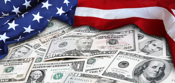 Bitcoin icon and U.S. Capitol with rising debt chart