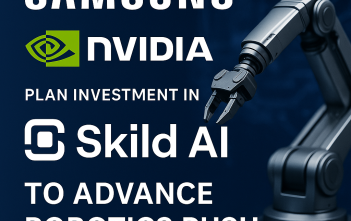 Samsung and Nvidia logos with robotic arm and Skild AI branding