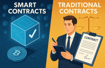 Illustration comparing smart contracts and traditional contracts