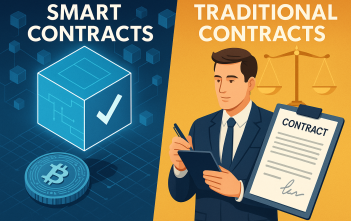 Illustration comparing smart contracts and traditional contracts