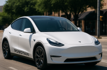Tesla Model Y robotaxi on Austin street