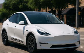 Tesla Model Y robotaxi on Austin street