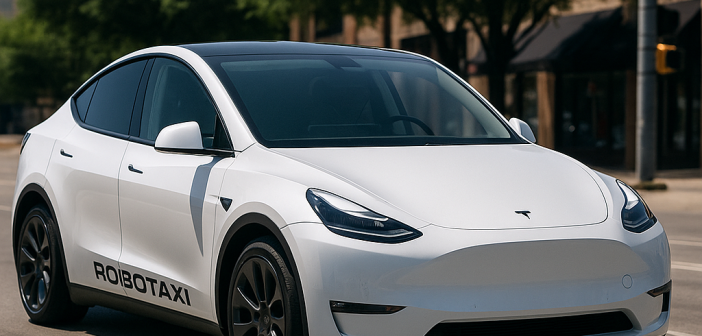 Tesla Model Y robotaxi on Austin street