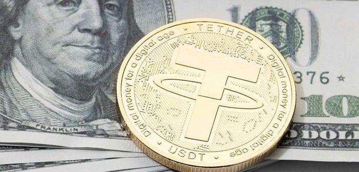 Tether logo next to gold mining site and Elemental branding