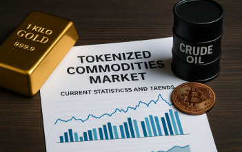 Infographic showing 2025 statistics of the tokenized commodities market including gold, oil, and agricultural tokens