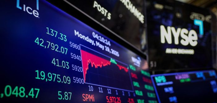 Stock market graph showing upward trend with Middle East map in the background