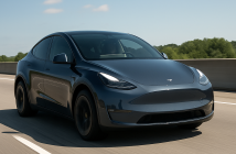 Tesla Model Y on highway during autonomous delivery in Texas