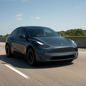 Tesla Model Y on highway during autonomous delivery in Texas